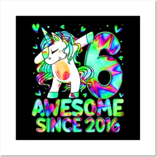 6Th Birthday Colorful Tie Dye 6 Year Old Unicorn Girls Posters and Art